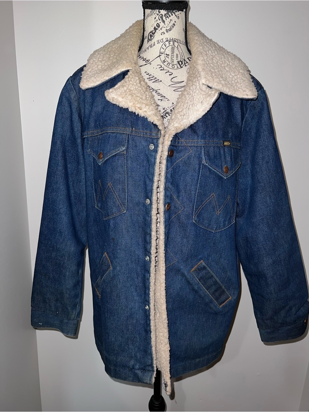 Vintage 70s Maverick Blue Bell Sherpa Lined Denim Ranch Coat Jacket Mens Large